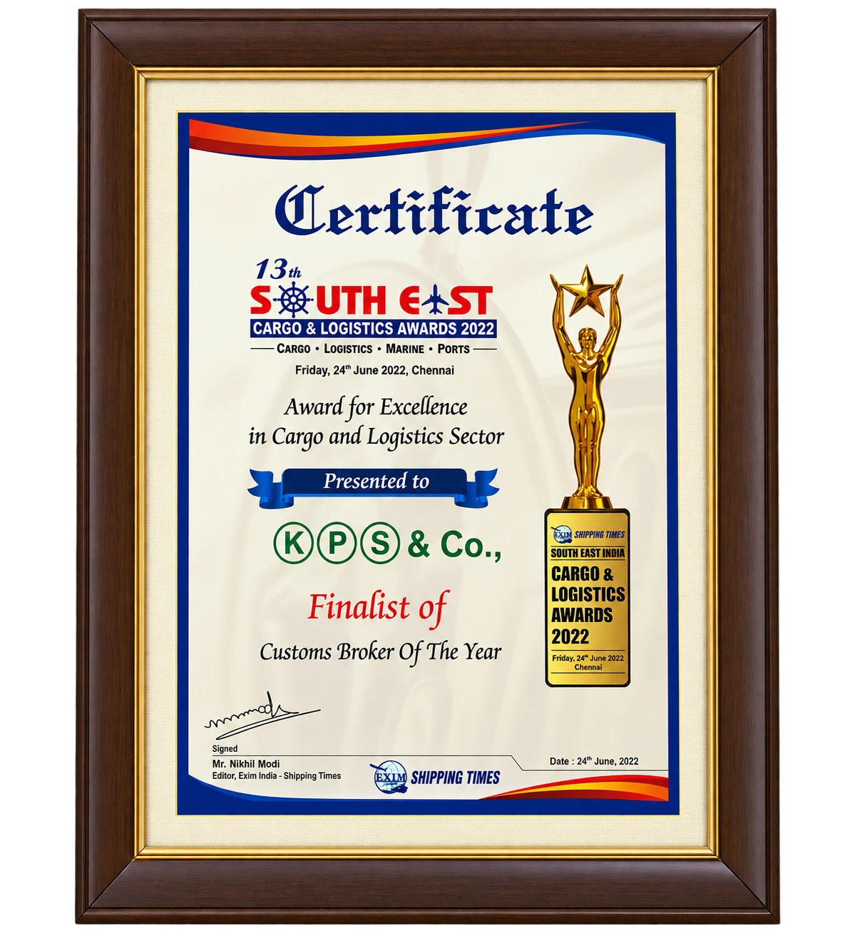 13th South East Cargo & Logistics Awards 2022 - Customs Broker of the Year Finalist
