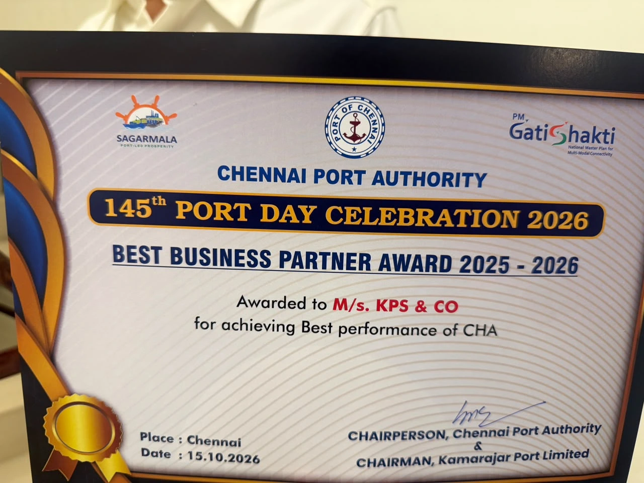 Best Business Partner Award 2025–2026 for Best Performance of CHA