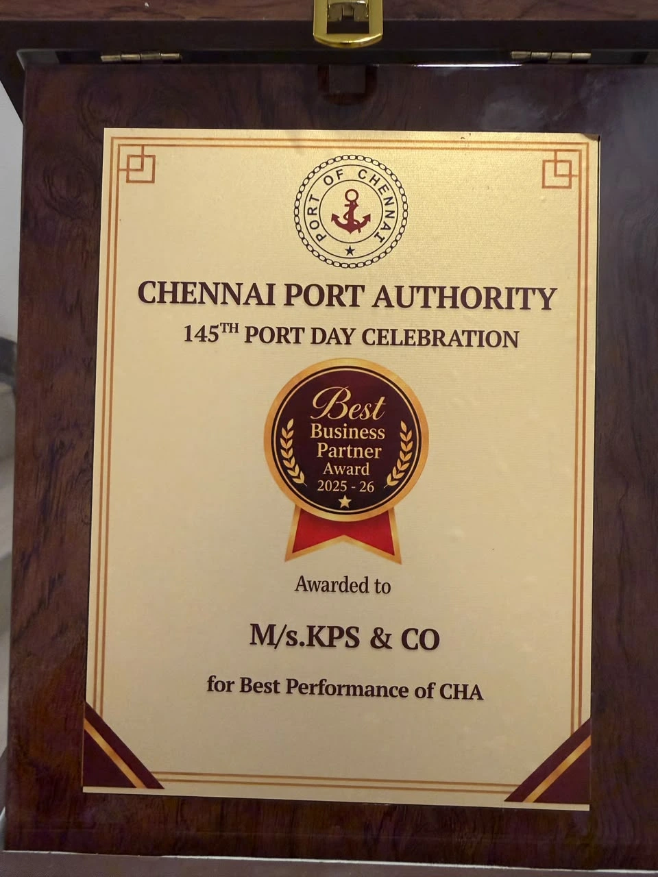 Best Business Partner Award 2025–26 for Best Performance of CHA
